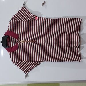 Tommy Hilfiger Wmn's XL Striped Quarter Zip Maroon/gold Polo Shirt